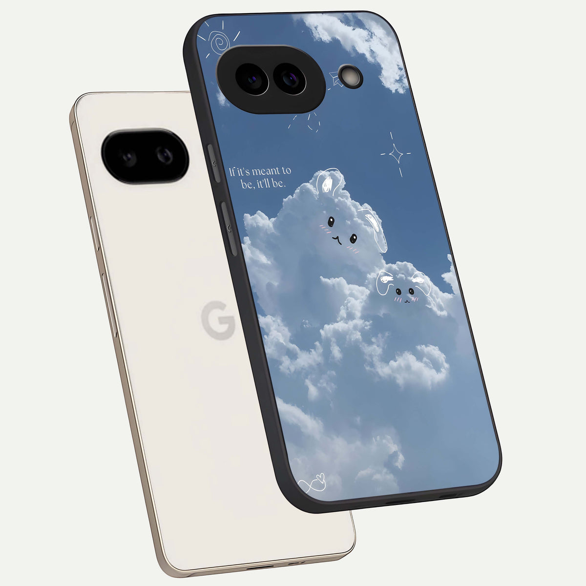  Cloud Bunny Dreams phone case For Google Pixel 9A showing premium glass back cover with detailed artwork