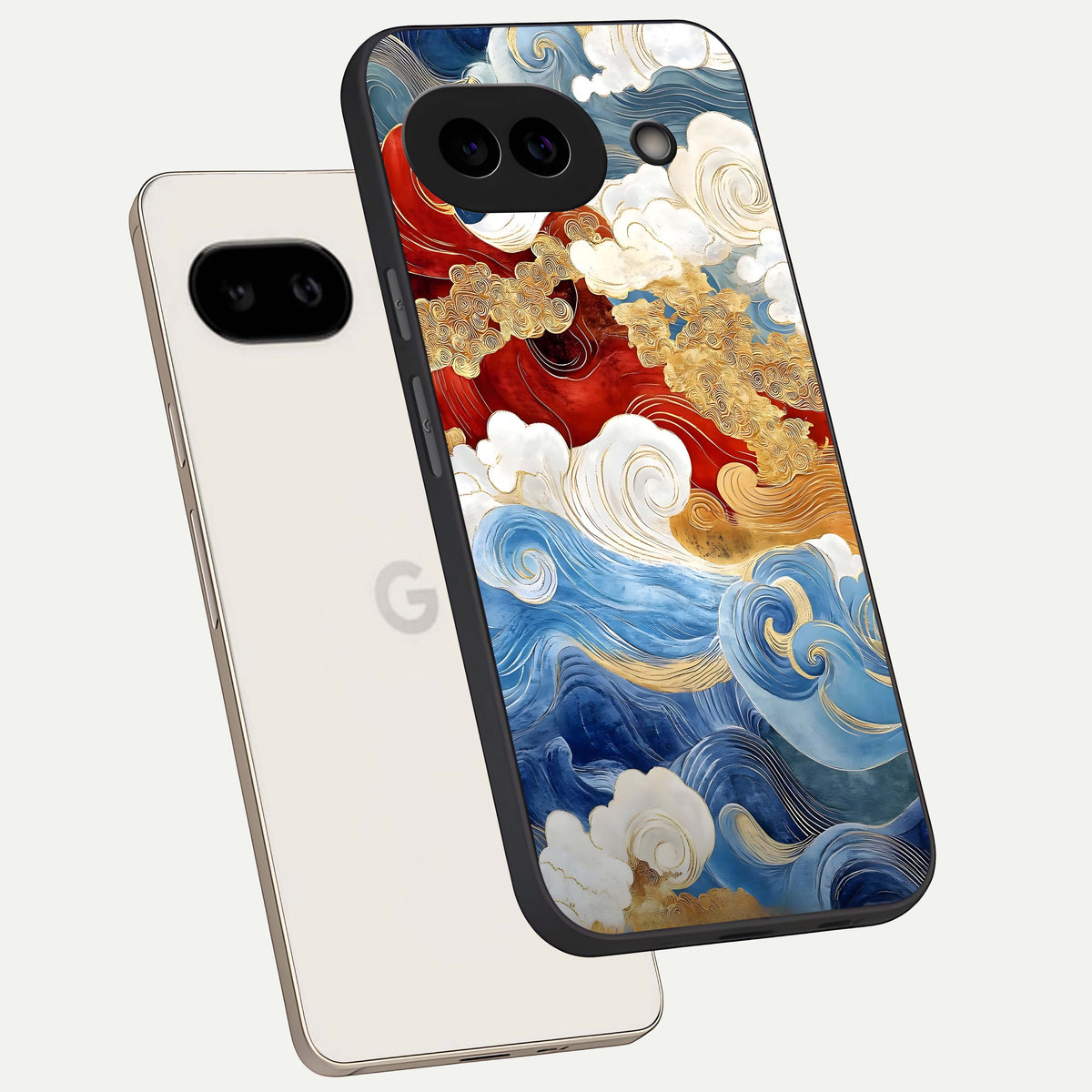  Colored Waves phone case For Google Pixel 9A showing premium glass back cover with detailed artwork