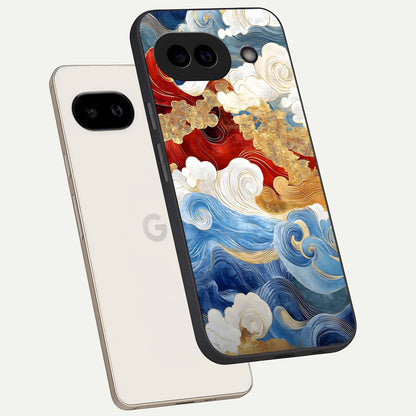  Colored Waves phone case For Google Pixel 9A showing premium glass back cover with detailed artwork