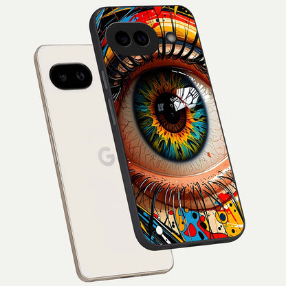  Colorful Eye phone case For Google Pixel 9A showing premium glass back cover with detailed artwork