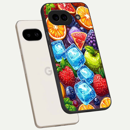  Colorful Fruits with Ice phone case For Google Pixel 9A showing premium glass back cover with detailed artwork