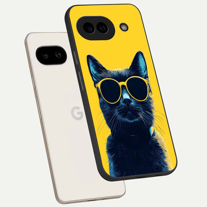  Cool Cat Vibes phone case For Google Pixel 9A showing premium glass back cover with detailed artwork