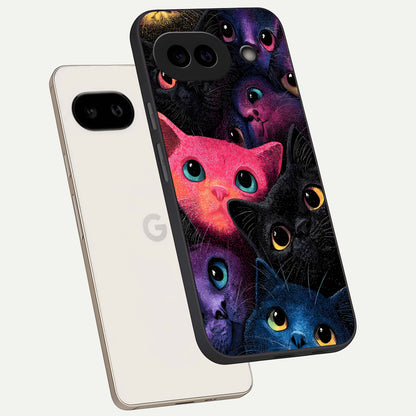  Cosmic Cats Dreams phone case For Google Pixel 9A showing premium glass back cover with detailed artwork