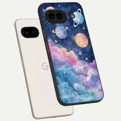  Cosmic Planet Dreams phone case For Google Pixel 9A showing premium glass back cover with detailed artwork