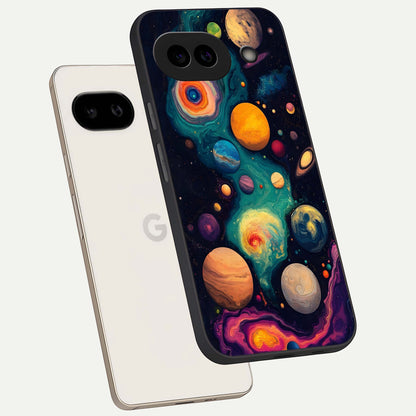  Cosmic Planet Journey phone case For Google Pixel 9A showing premium glass back cover with detailed artwork