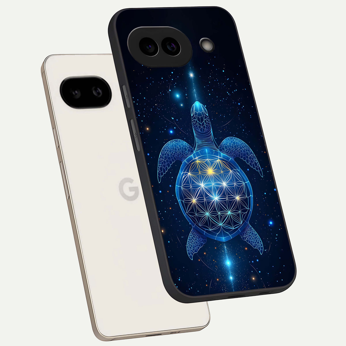  Crimson Blue Turtle phone case For Google Pixel 9A showing premium glass back cover with detailed artwork