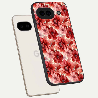  Crimson Love Petals phone case For Google Pixel 9A showing premium glass back cover with detailed artwork