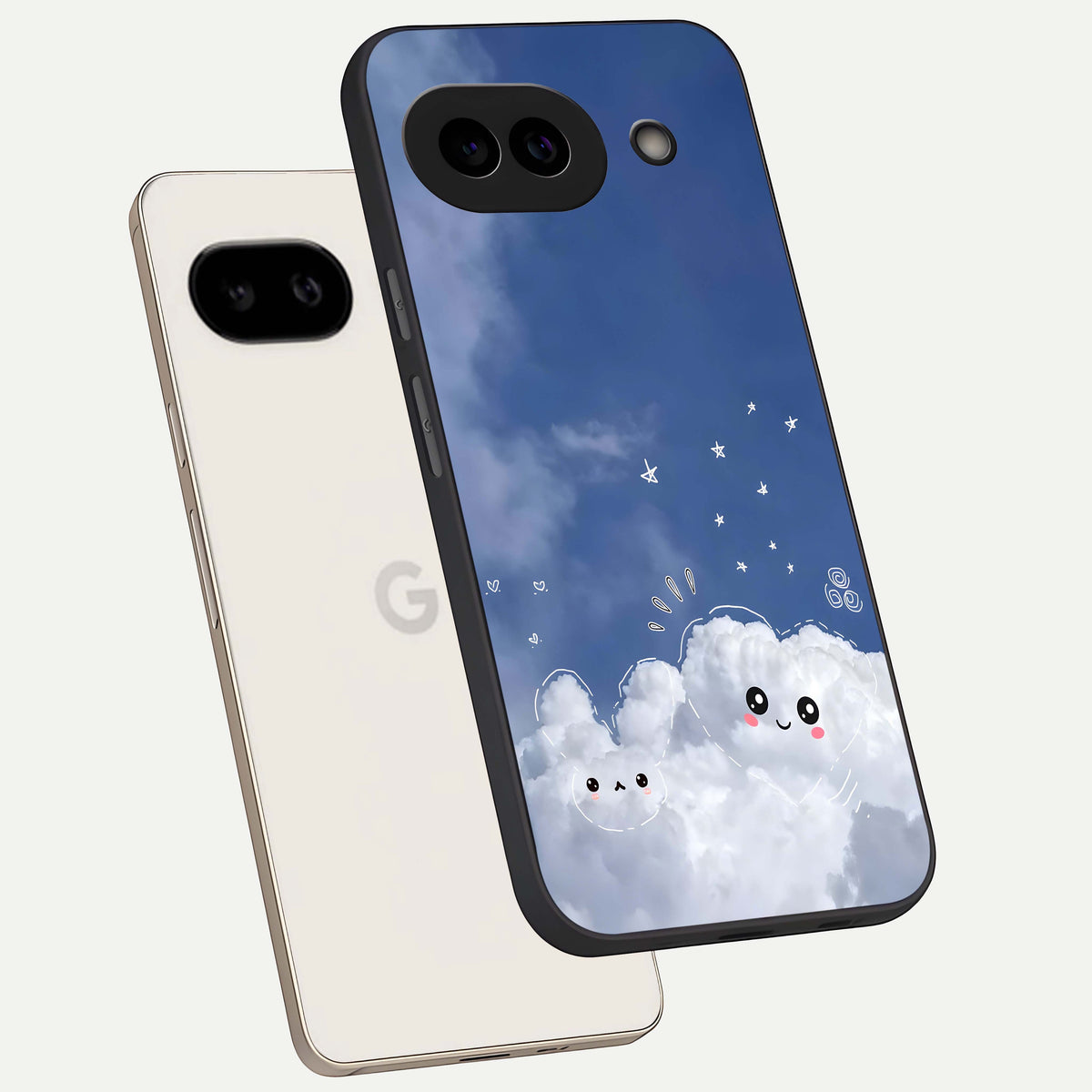  Cute Blossom Cloud phone case For Google Pixel 9A showing premium glass back cover with detailed artwork