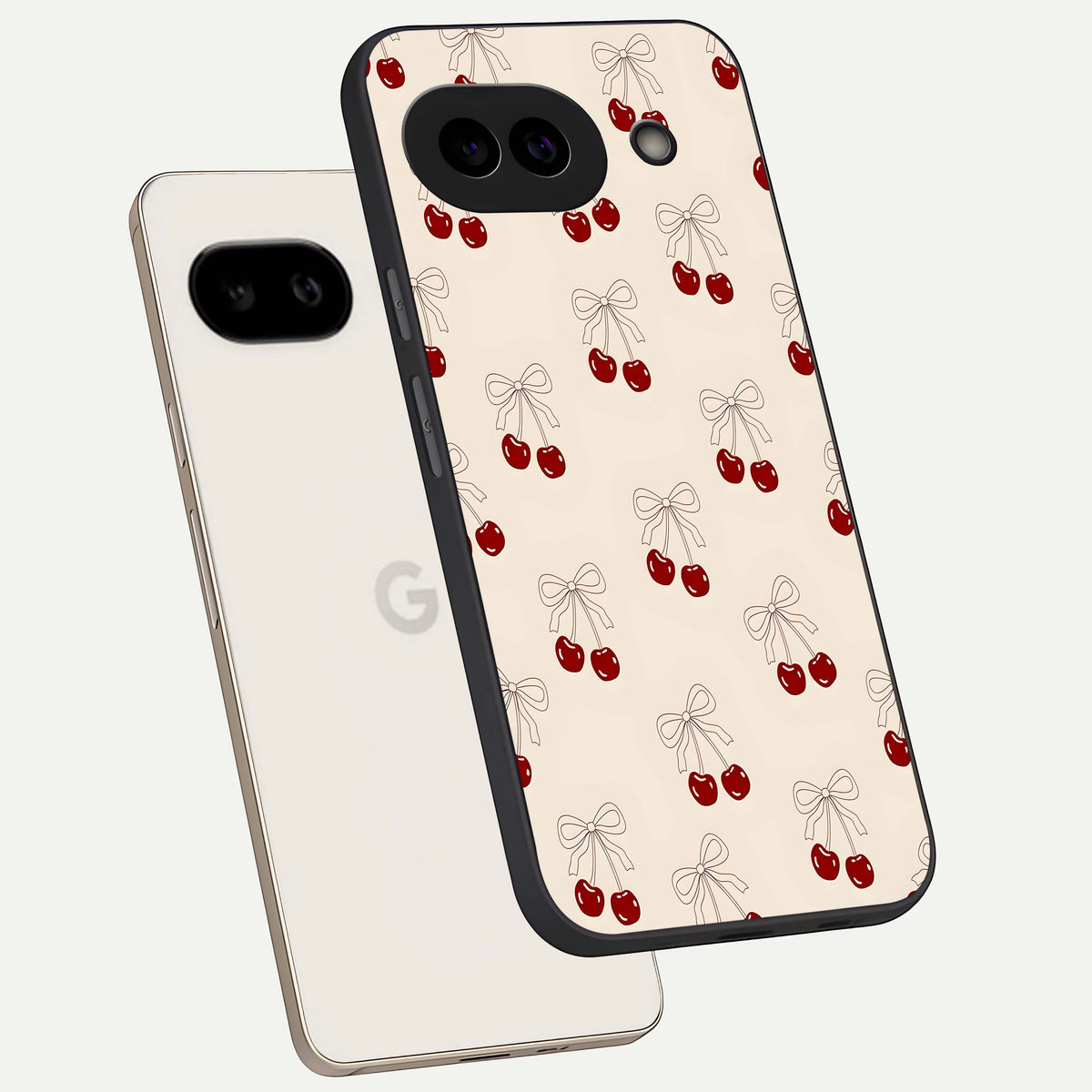  Cute Cherry Pattern phone case For Google Pixel 9A showing premium glass back cover with detailed artwork