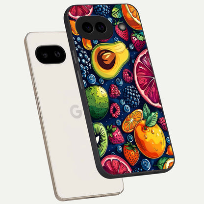  Cute Fruits Art phone case For Google Pixel 9A showing premium glass back cover with detailed artwork