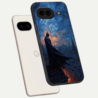  Dark Knight Dusk phone case For Google Pixel 9A showing premium glass back cover with detailed artwork