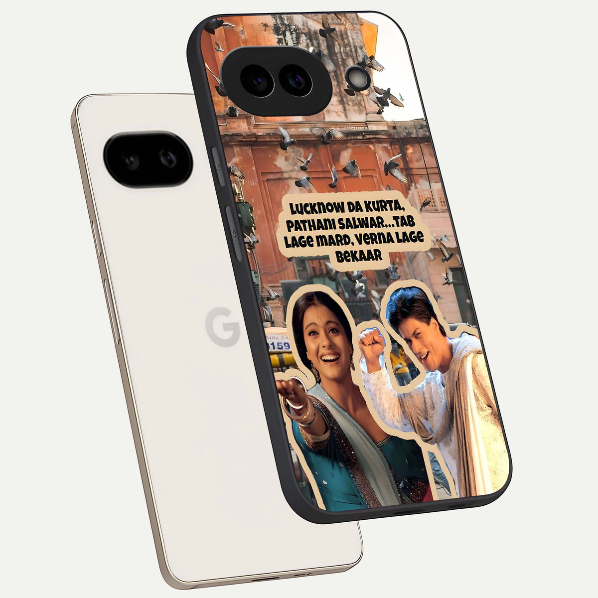  Desi Retro Vibes phone case For Google Pixel 9A showing premium glass back cover with detailed artwork
