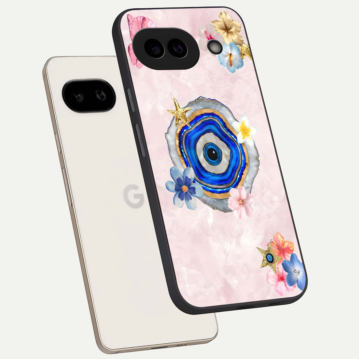  Divine Aura Bloom phone case For Google Pixel 9A showing premium glass back cover with detailed artwork