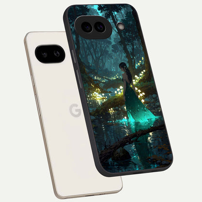  Enchanted Forest Glow phone case For Google Pixel 9A showing premium glass back cover with detailed artwork