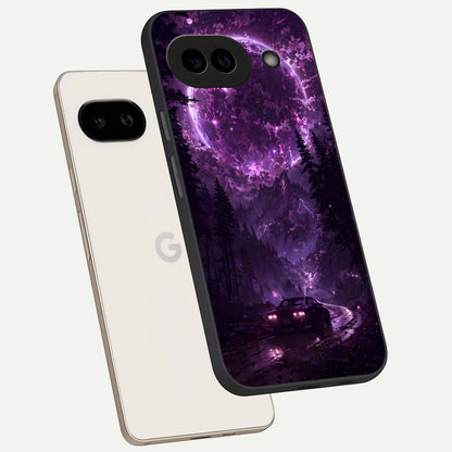  Eternal Cosmic Drive phone case For Google Pixel 9A showing premium glass back cover with detailed artwork
