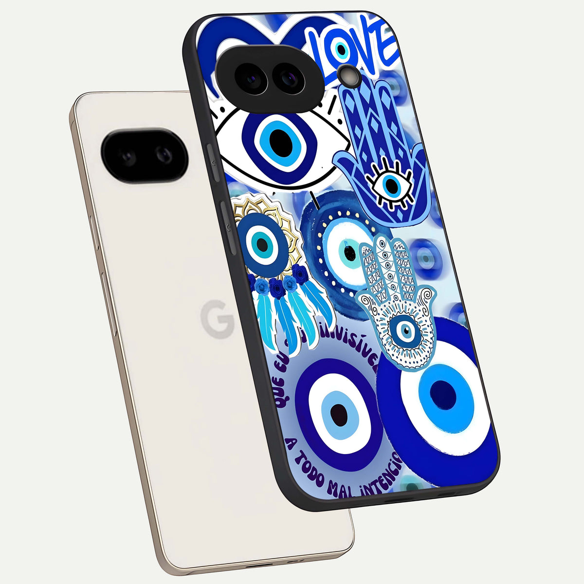  Evil Eyes Dream phone case For Google Pixel 9A showing premium glass back cover with detailed artwork