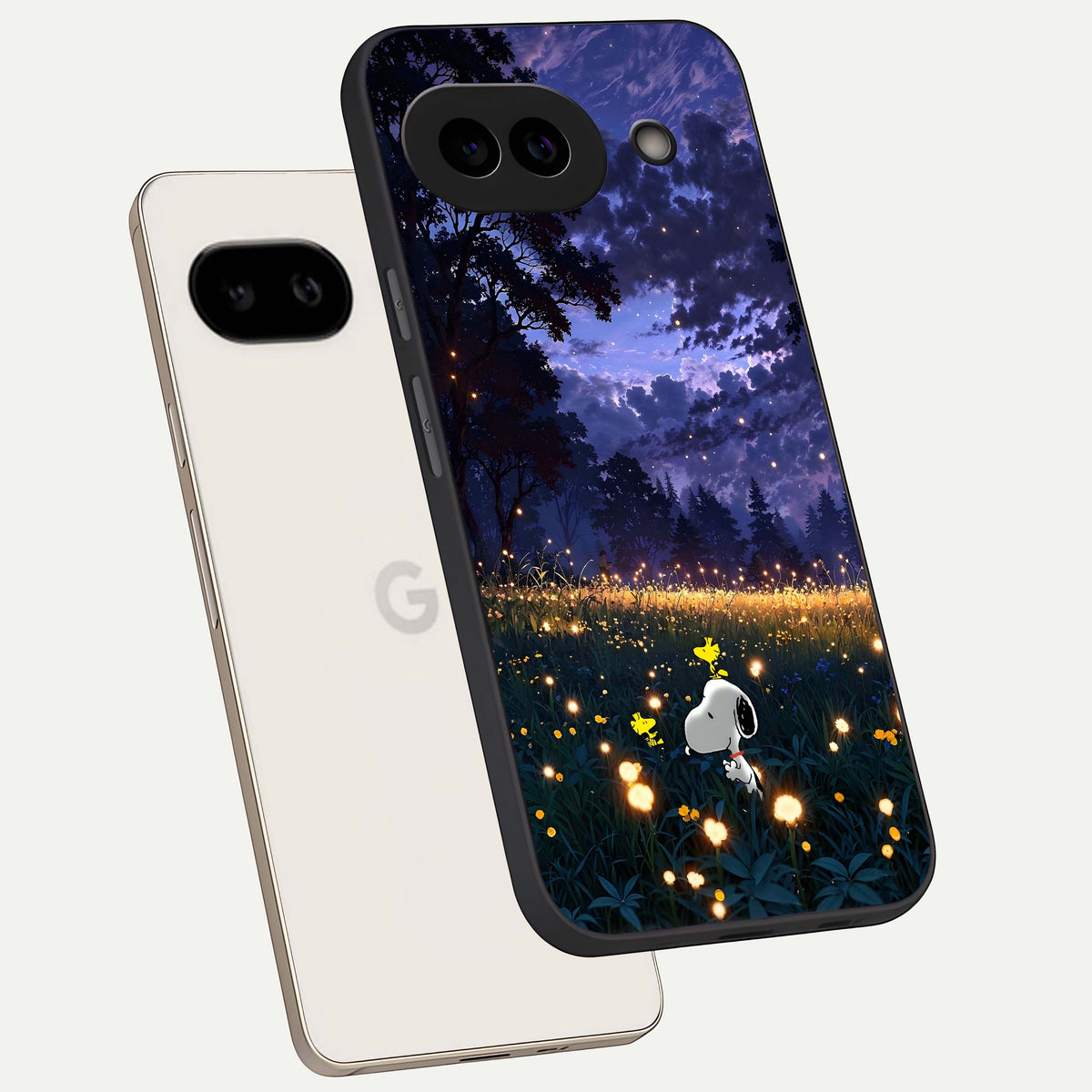  Firefly Meadow Magic phone case For Google Pixel 9A showing premium glass back cover with detailed artwork