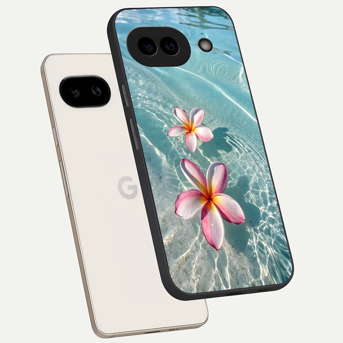  Floating Bloom Bliss phone case For Google Pixel 9A showing premium glass back cover with detailed artwork