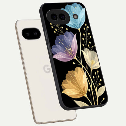  Flower Bloom Glow phone case For Google Pixel 9A showing premium glass back cover with detailed artwork
