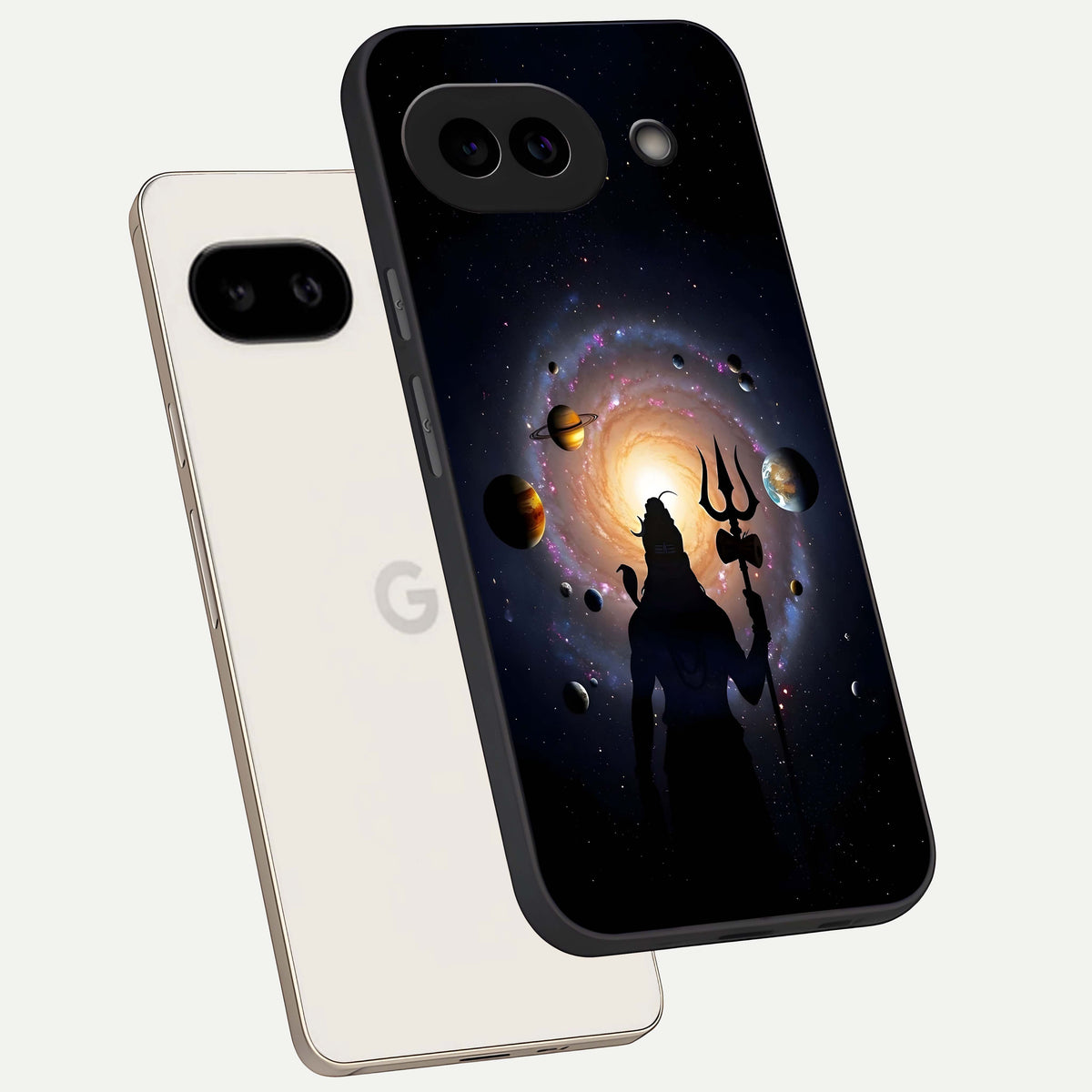  Galactic Shiva Vision phone case For Google Pixel 9A showing premium glass back cover with detailed artwork