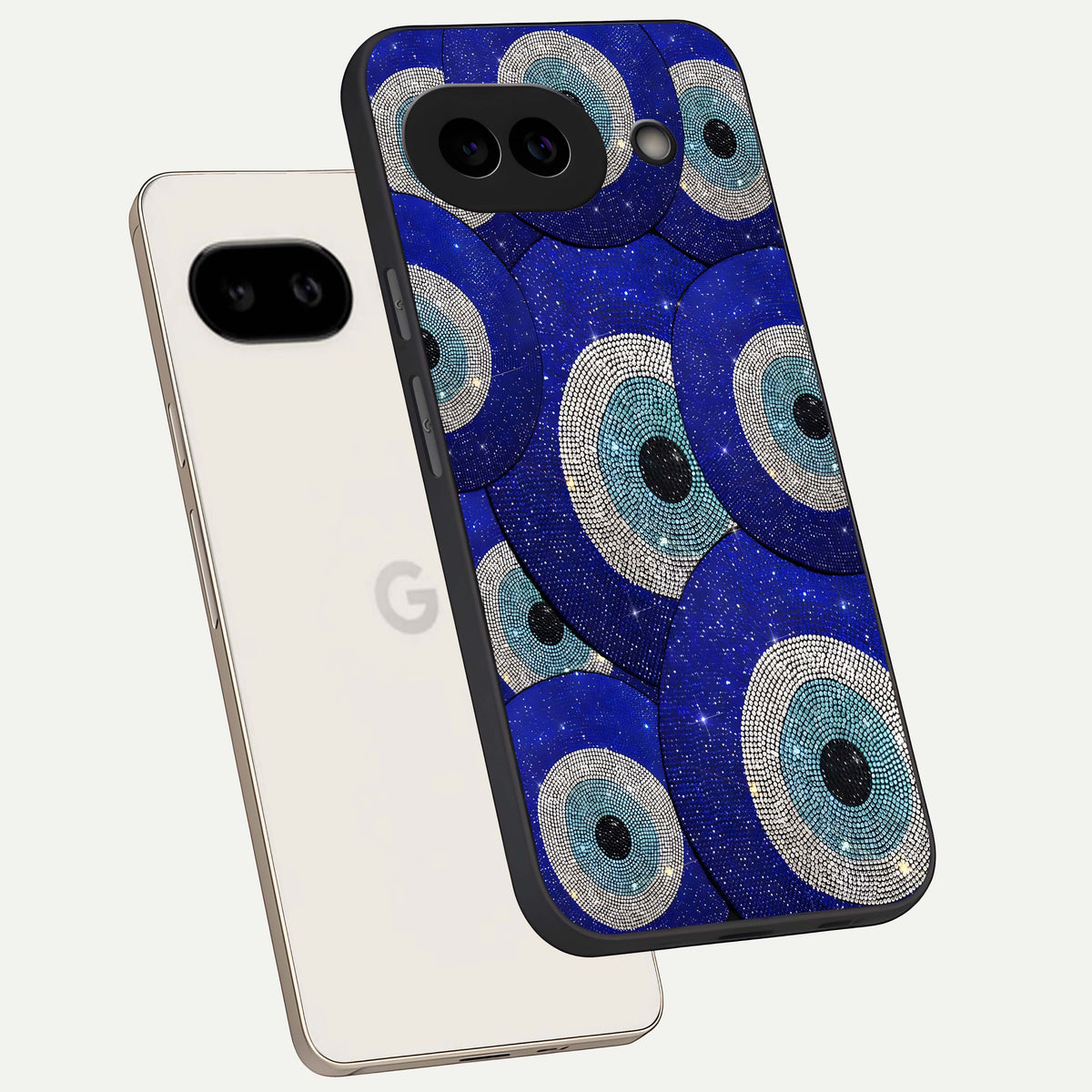  Galaxy Eye Flow phone case For Google Pixel 9A showing premium glass back cover with detailed artwork