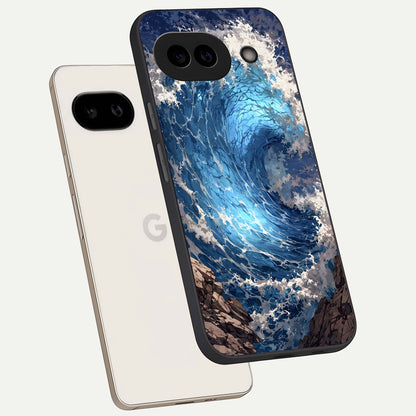  Giant Ocean Wave phone case For Google Pixel 9A showing premium glass back cover with detailed artwork