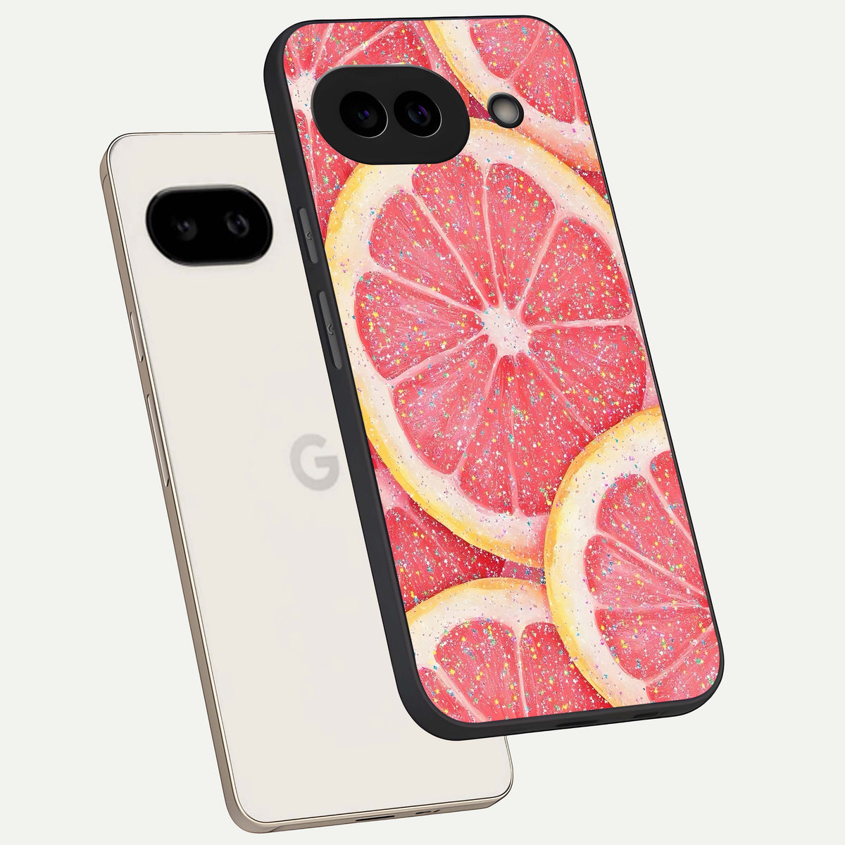  Glitter Grapefruit phone case For Google Pixel 9A showing premium glass back cover with detailed artwork