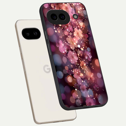  Glowing Petal Bliss phone case For Google Pixel 9A showing premium glass back cover with detailed artwork