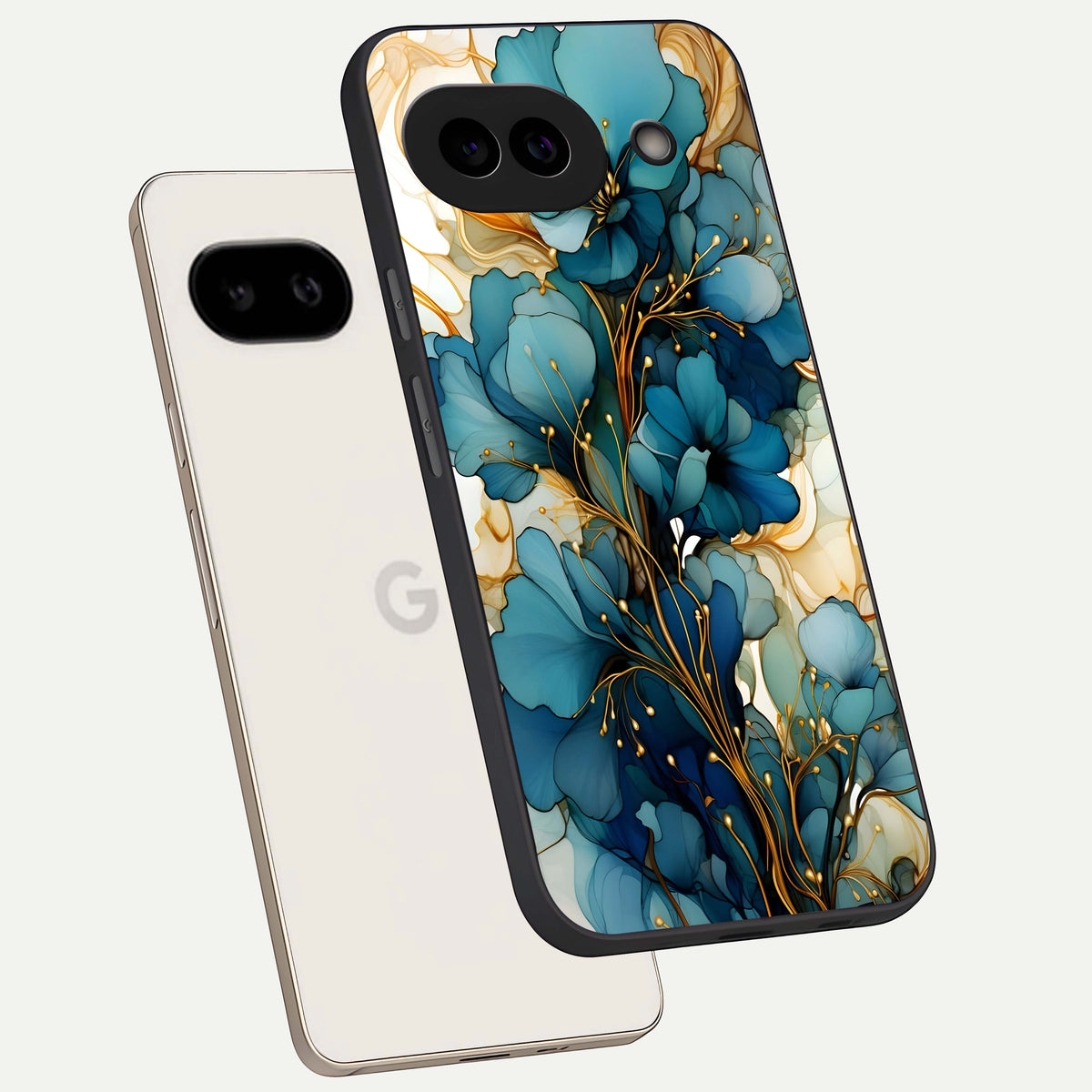  Golden Bloom Symphony phone case For Google Pixel 9A showing premium glass back cover with detailed artwork