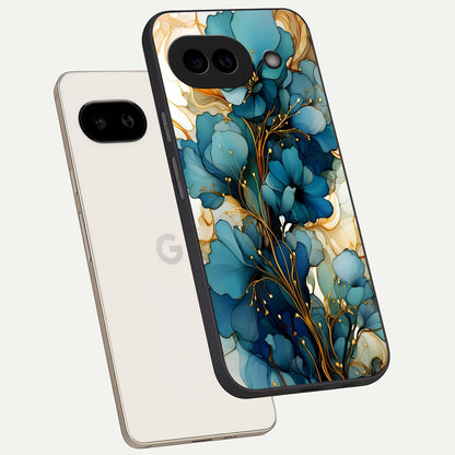  Golden Bloom Symphony phone case For Google Pixel 9A showing premium glass back cover with detailed artwork