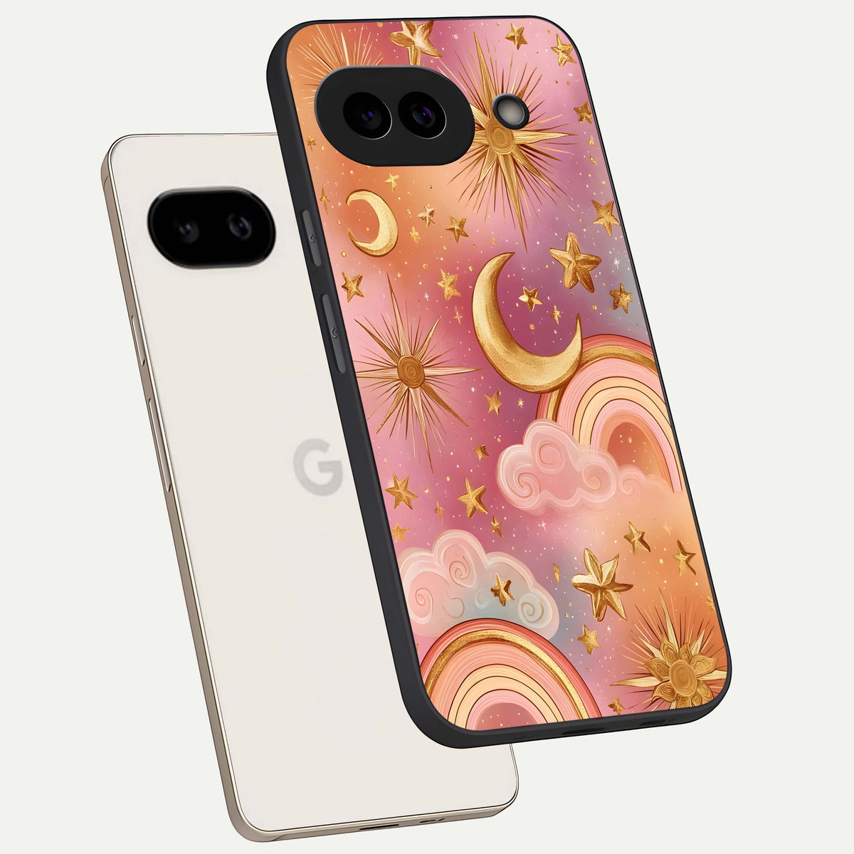  Golden Celestial Dreams phone case For Google Pixel 9A showing premium glass back cover with detailed artwork