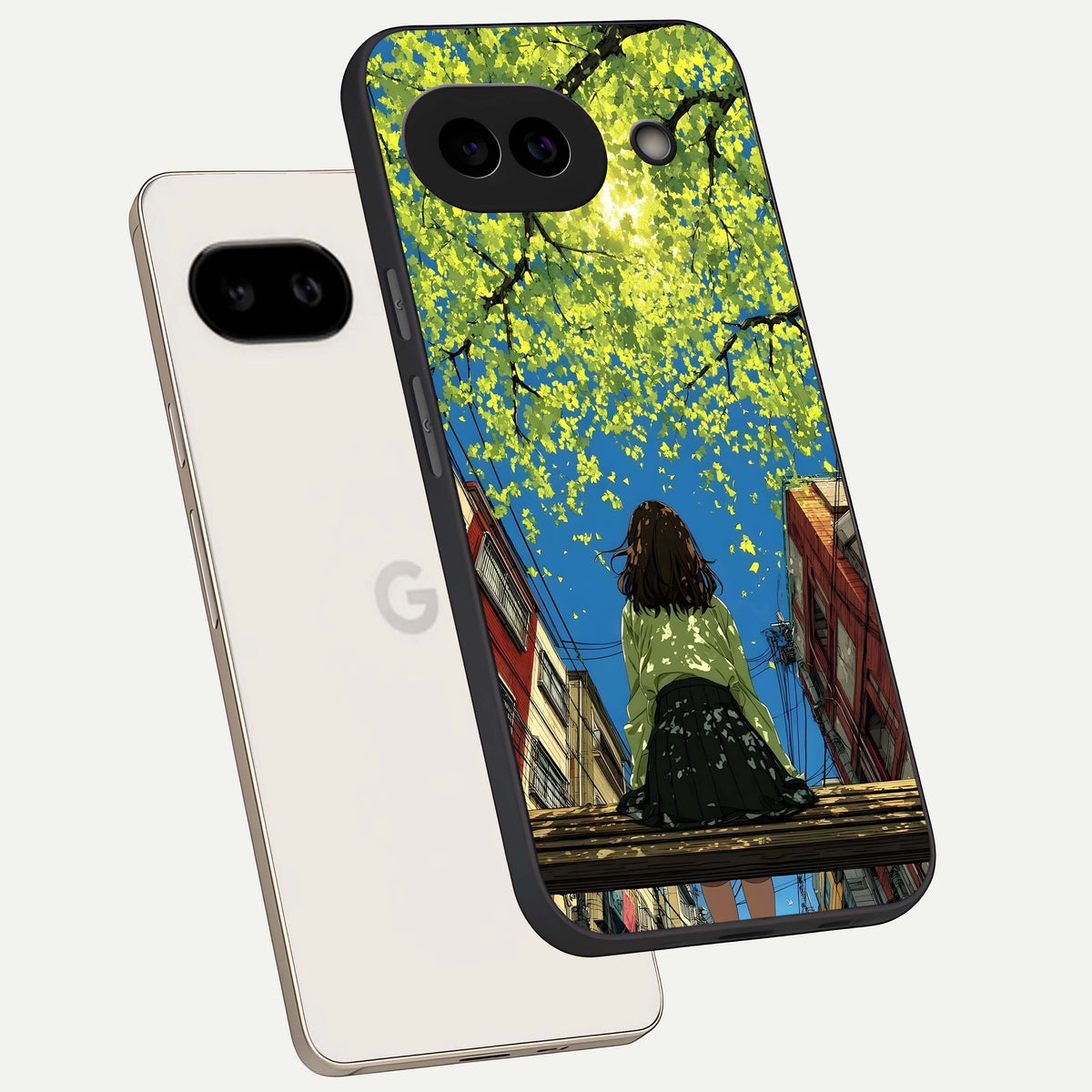  Golden Leaves Glow phone case For Google Pixel 9A showing premium glass back cover with detailed artwork