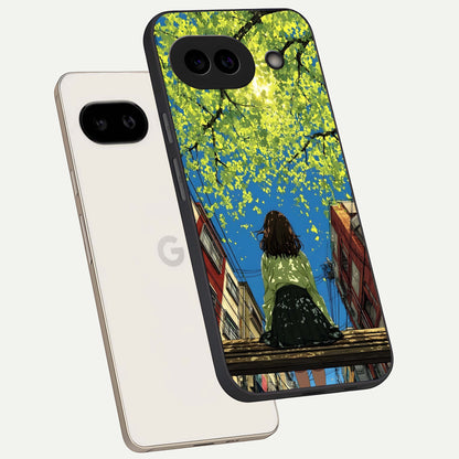  Golden Leaves Glow phone case For Google Pixel 9A showing premium glass back cover with detailed artwork