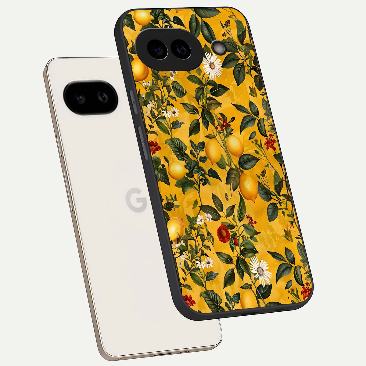  Golden Lemon Field phone case For Google Pixel 9A showing premium glass back cover with detailed artwork