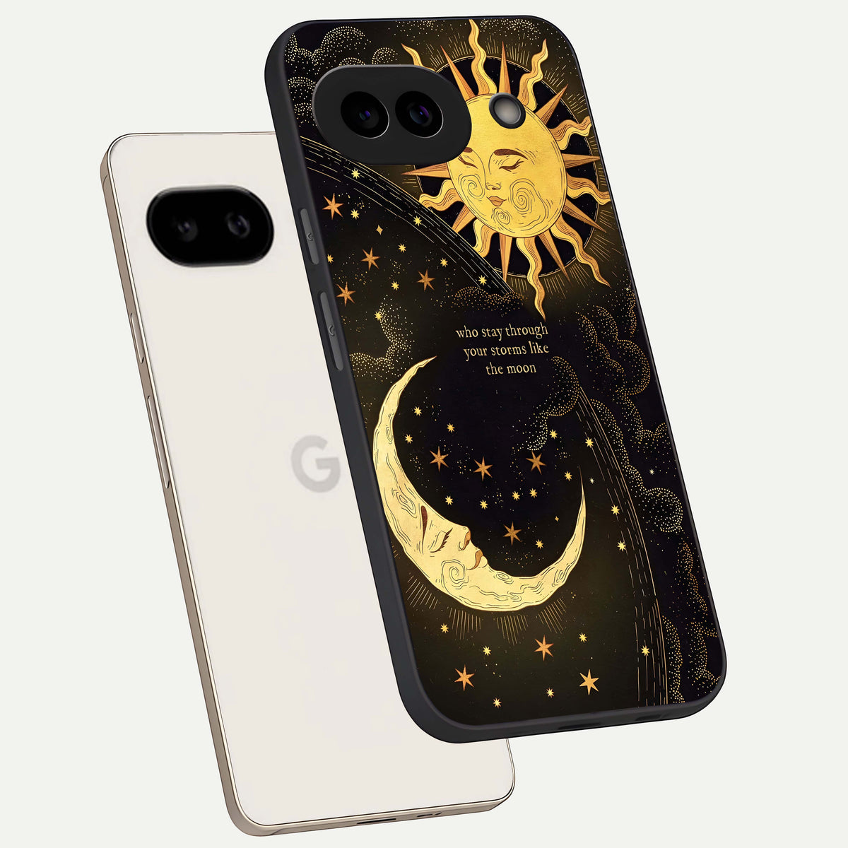  Golden Lunar Love phone case For Google Pixel 9A showing premium glass back cover with detailed artwork