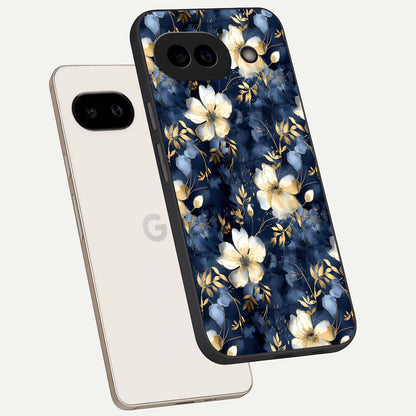  Golden Midnight Bloom phone case For Google Pixel 9A showing premium glass back cover with detailed artwork