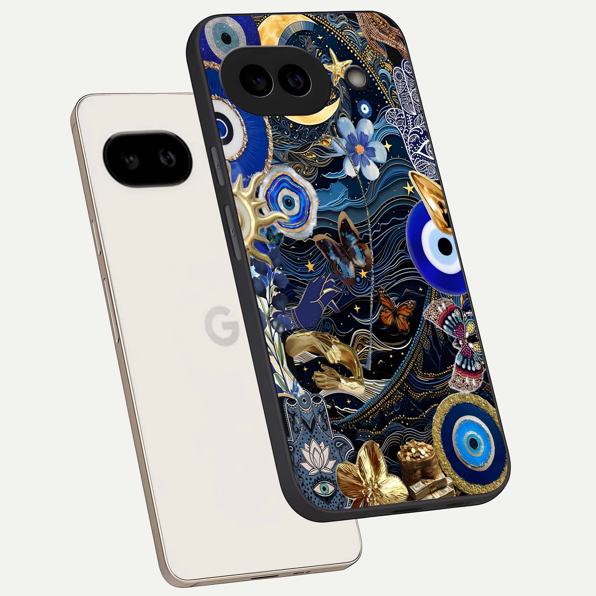  Golden Moon Magic phone case For Google Pixel 9A showing premium glass back cover with detailed artwork