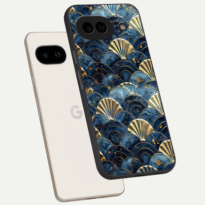  Golden Wave Luxe phone case For Google Pixel 9A showing premium glass back cover with detailed artwork