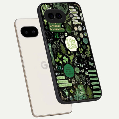  Green Mandala Pattern phone case For Google Pixel 9A showing premium glass back cover with detailed artwork