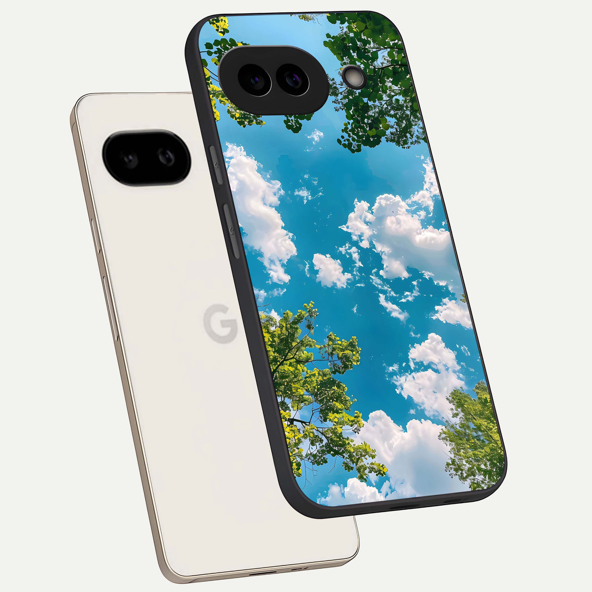  Green Moon Energy phone case For Google Pixel 9A showing premium glass back cover with detailed artwork