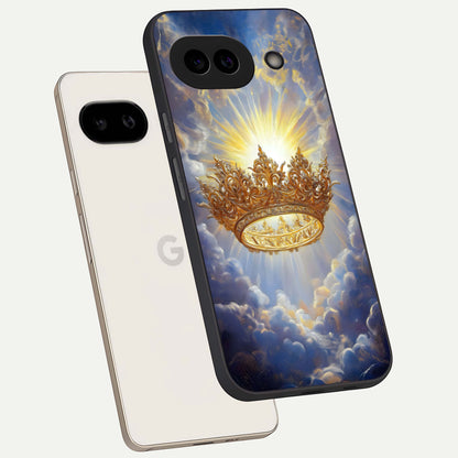  Heavenly Crown Light phone case For Google Pixel 9A showing premium glass back cover with detailed artwork