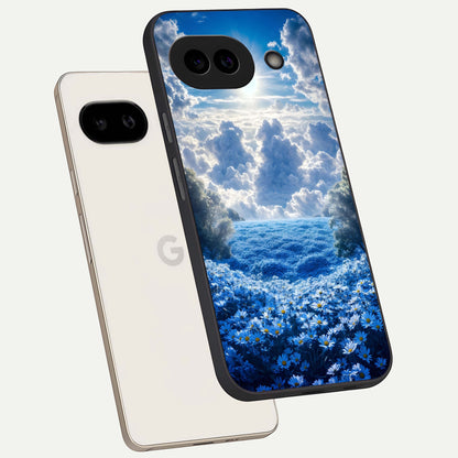  Heavenly Daisy Horizon phone case For Google Pixel 9A showing premium glass back cover with detailed artwork
