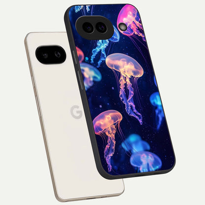  Jellyfish Pattern phone case For Google Pixel 9A showing premium glass back cover with detailed artwork