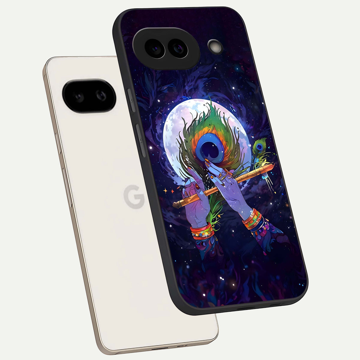  Krishna Hands Art phone case For Google Pixel 9A showing premium glass back cover with detailed artwork