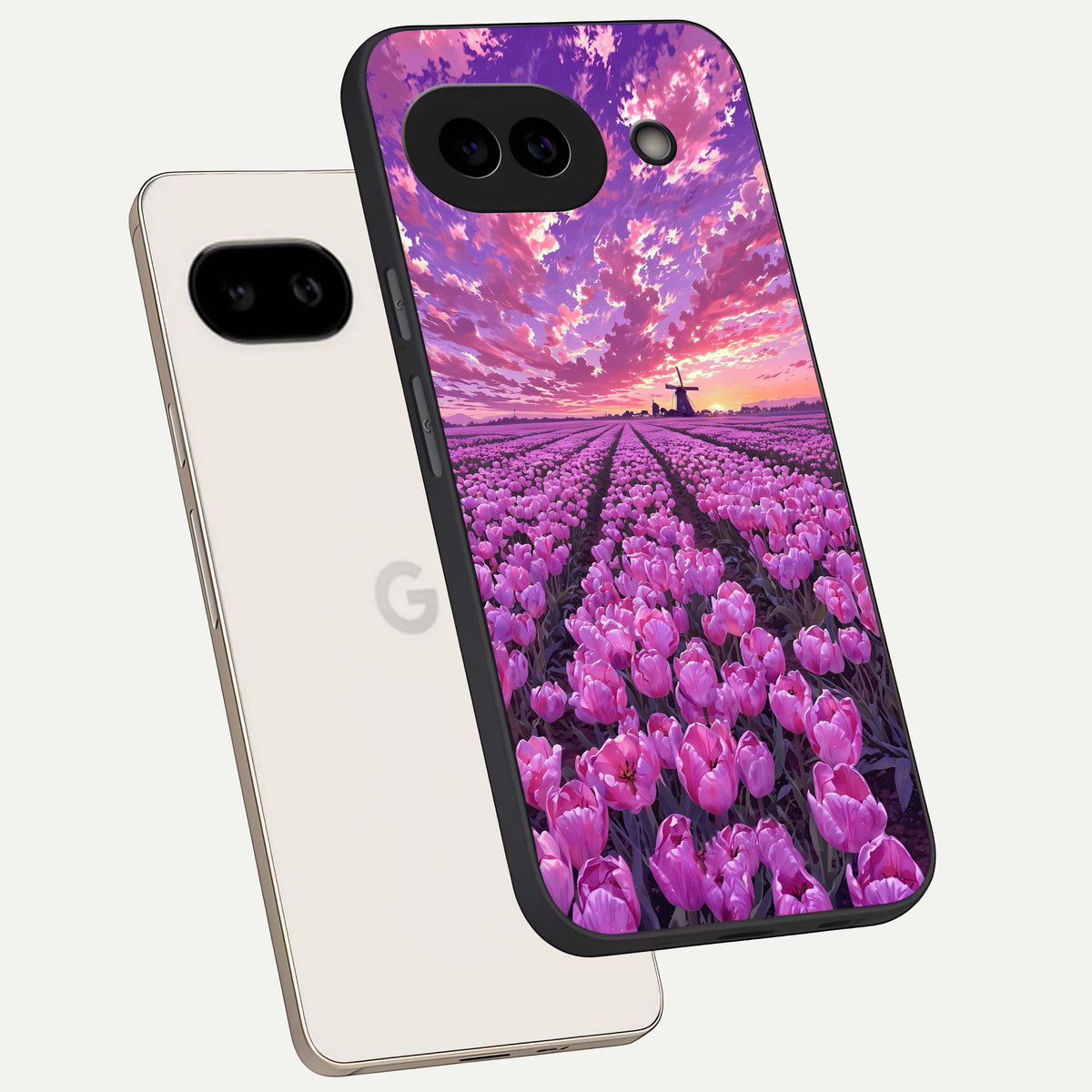  Lavender Dream Skies phone case For Google Pixel 9A showing premium glass back cover with detailed artwork