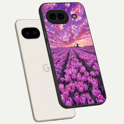  Lavender Dream Skies phone case For Google Pixel 9A showing premium glass back cover with detailed artwork