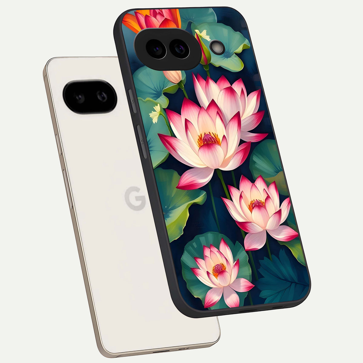  Lotus Dream Serenity phone case For Google Pixel 9A showing premium glass back cover with detailed artwork
