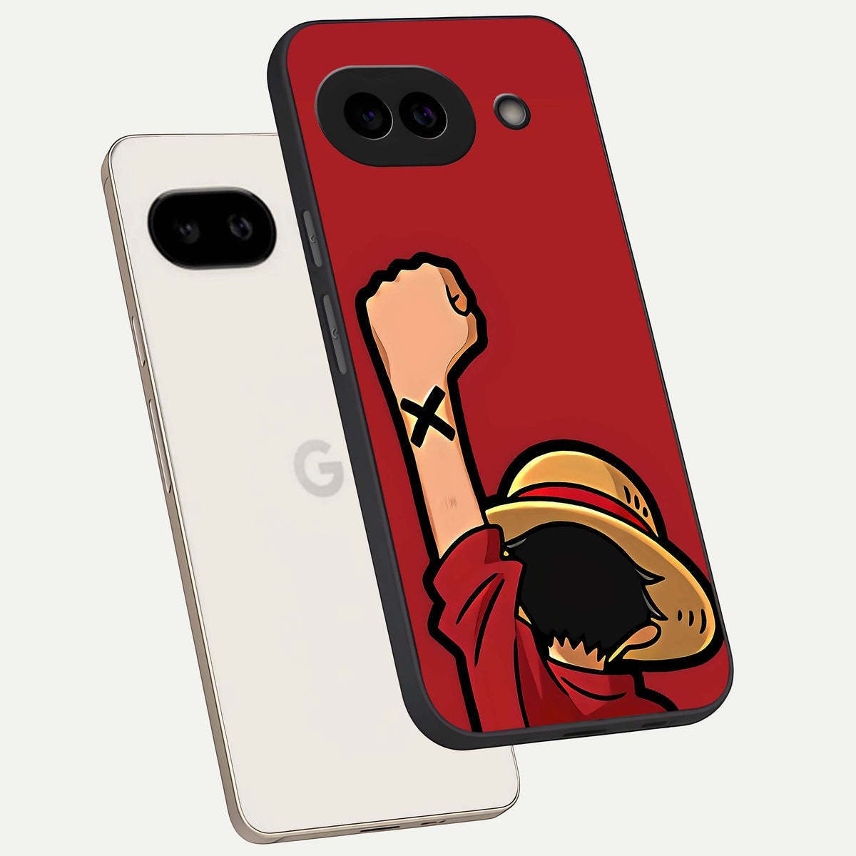  Luffy X Spirit phone case For Google Pixel 9A showing premium glass back cover with detailed artwork