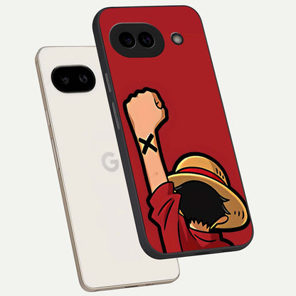  Luffy X Spirit phone case For Google Pixel 9A showing premium glass back cover with detailed artwork