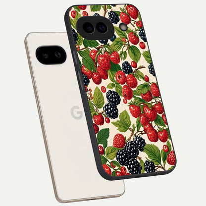  Mixed Berry Collage phone case For Google Pixel 9A showing premium glass back cover with detailed artwork